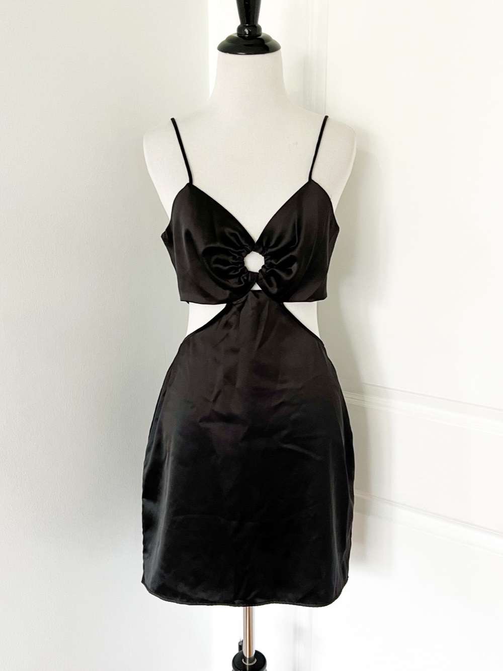 ZARA Black Satin Effect Cut Out Ring Mini Dress Medium